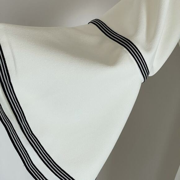 Sharagano White with Black Striped Ribbon Detail Feminine Dress NWT Size 6 - Picture 5 of 13